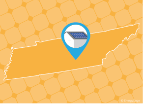 田纳西州的简单地图，地图别针显示安装了太阳能电池板的屋顶